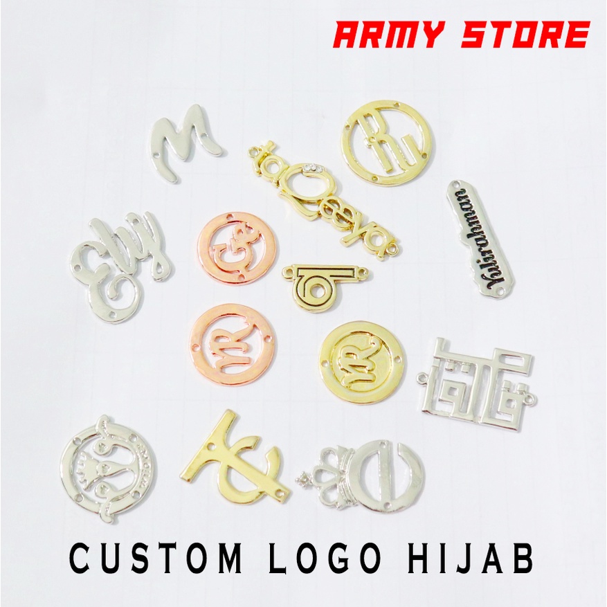 CUSTOM LOGO HIJAB LOGAM TIMBUL/CUSTOM LOGO BRAND HARGA PER-100 PCS