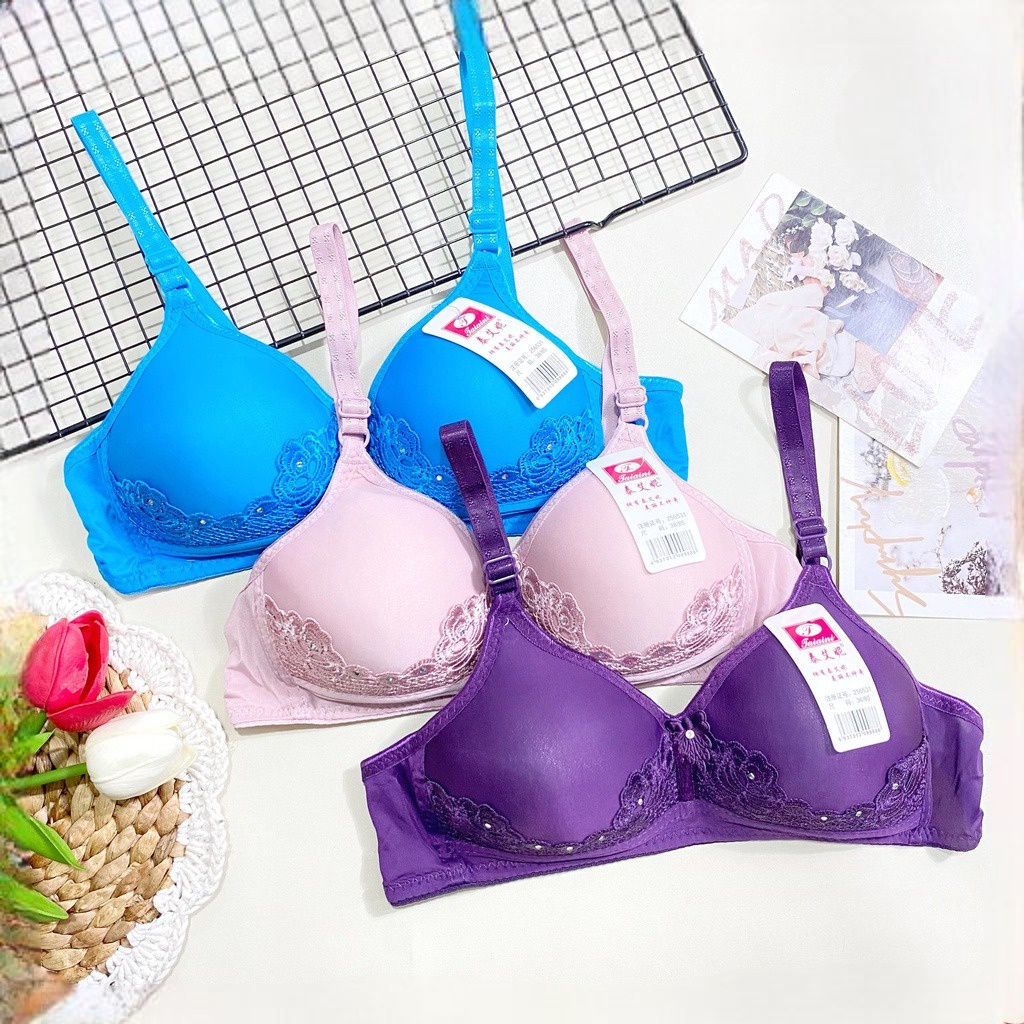 IL - Bra Bh Busa Tanpa Kawat Kancing Bra Wanita Motif Bordir Renda Kualitas Premium Real Pict TIAINI
