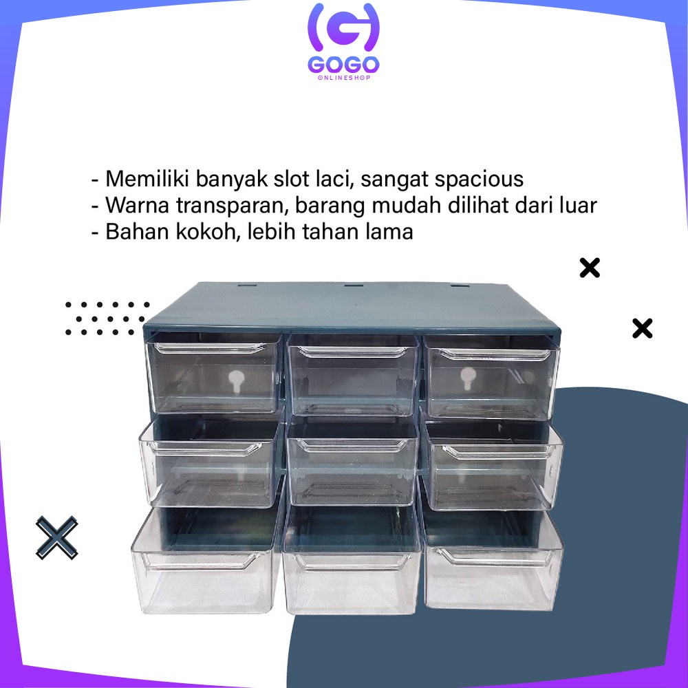 GOGO-C804 Kotak Laci Perhiasan kotak Aksesoris Mini 9 Sekat / Kotak Penyimpanan Serbaguna Laci Mini / Laci Aksesoris Storage Box Multifungsi