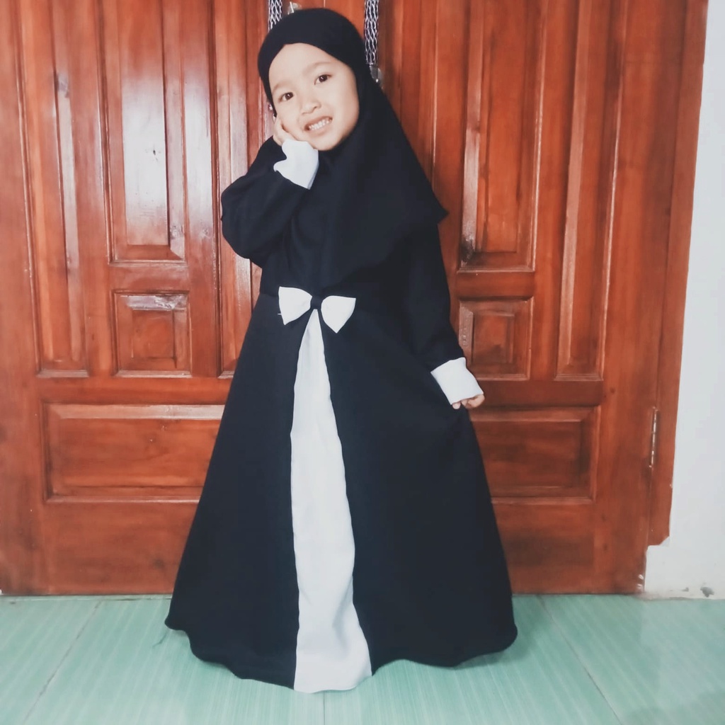 Gamis zikra Baju Muslim Anak Perempuan Set Khimar/jilbab hitam untuk 2-10 tahun sarah muslim collect