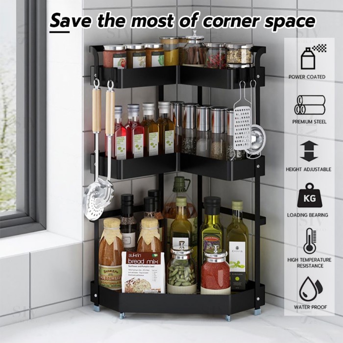 Rak Bumbu Sudut Rak Dapur Stainless Tempat Simpan 2-3 Susun