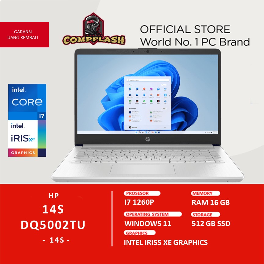 LAPTOP HP 14S DQ5002TU I7 1260P 16GB 512SSD IRISXE W11+OHS 14.0FHD IPS FP BLIT