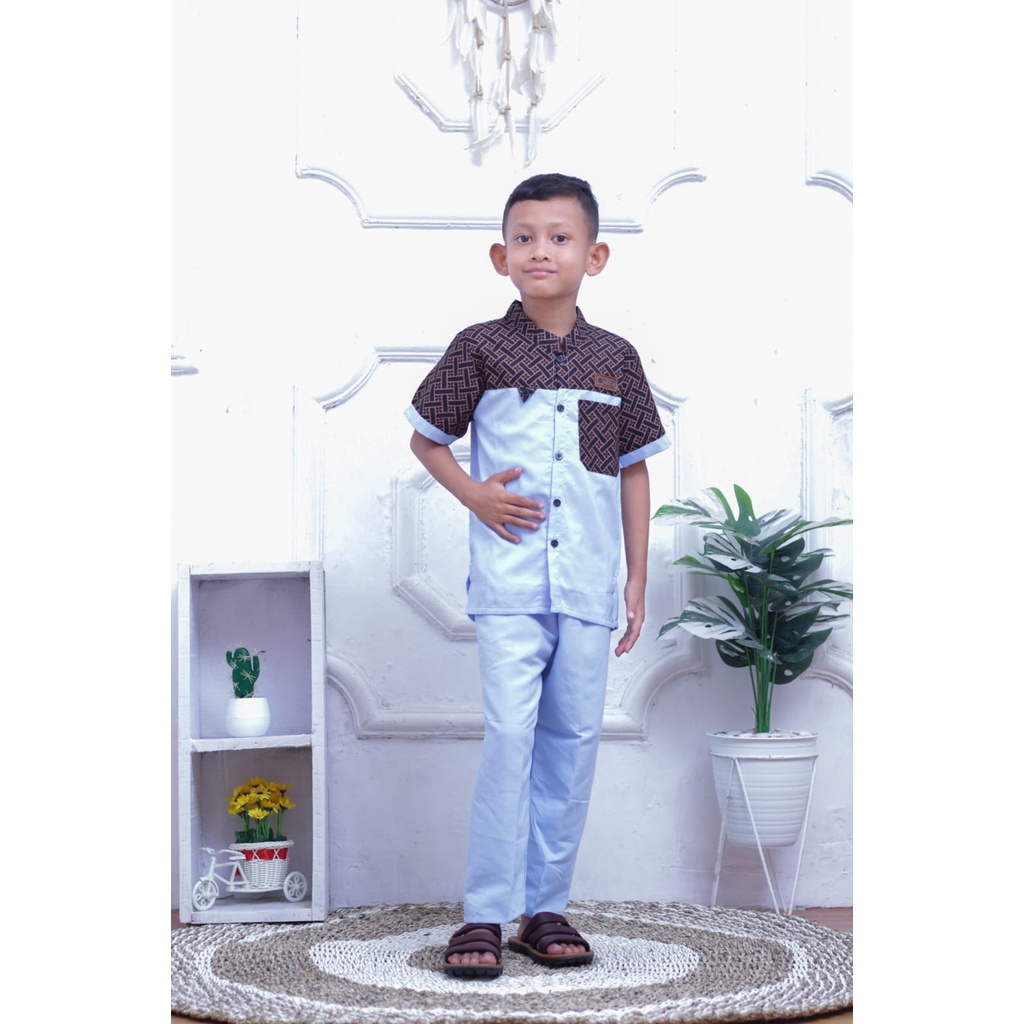 Baju Koko Setelan Anak Laki-laki umur 5-10 tahun - Bahan Katun Tebal Halus