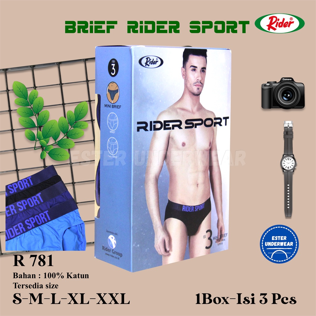 Celana Dalam Pria Rider Sport R 781 Isi 3 Pcs/Pack Bahan Katun 100%