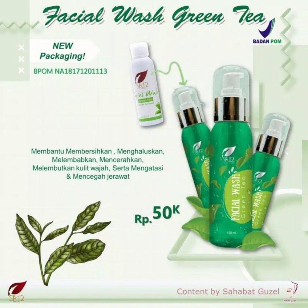 SABUN WAJAH GREEN TEA SR12 BPOM / MENGENCANGKAN WAJAH / FACIAL WASH GREENTEA / JERAWAT &amp; BERMINYAK