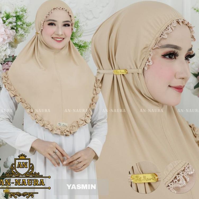 ➫ Bergo kerut renda yasmin terbaru - jilbab jersey kerut viral - kerudung jersey renda kerut ✲