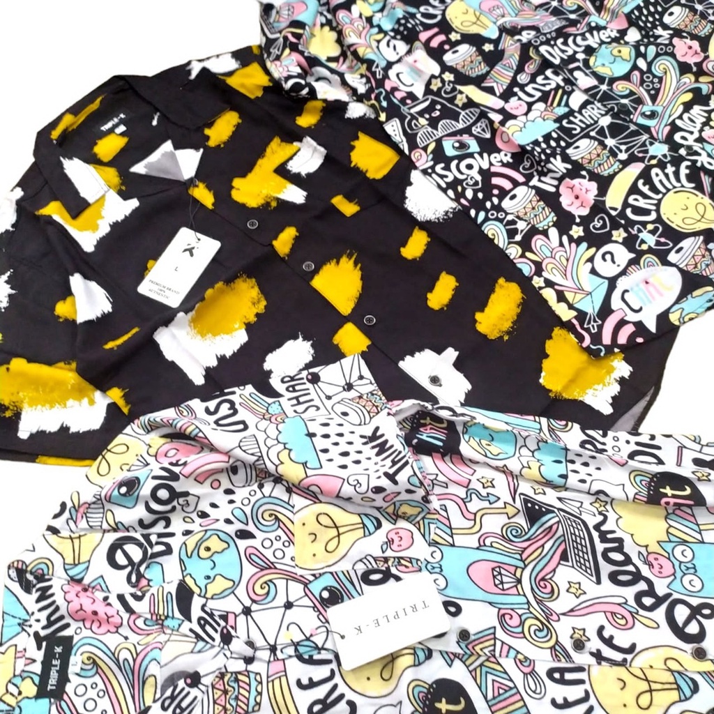 Kemeja Casual Original Pria Abstrak Vintage Lengan Pendek Bahan Rayon Premium Import Adem Kemeja Hawaii Keren Berkualitas