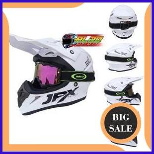 perkakas HELM JPX CROSS SOLID WHITE & GOGGLE ORIGINAL FULL FACE JUAL KYT 140ZZ3
