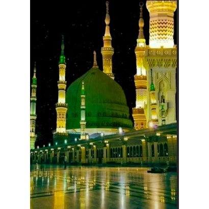 UKURAN BISA CUSTOM, BISA COD POSTER KUBAH HIJAU MASJID NABAWI UK: 180x92cm BAHAN LUSTER CETAK UV (RE