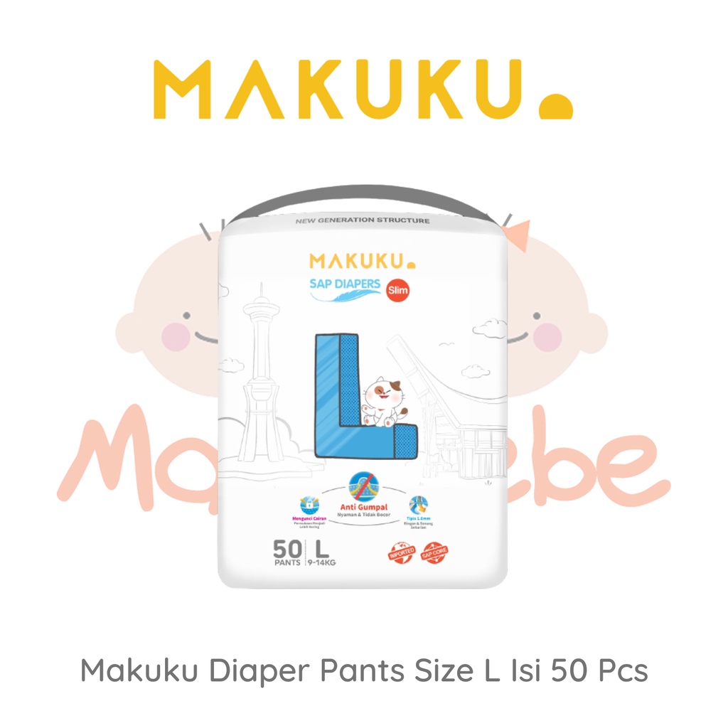 MAKUKU SAP Diapers Slim Pants L Isi 50 Pcs Popok Bayi