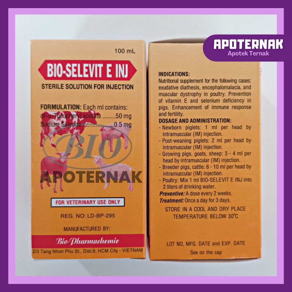 BIO SELEVIT E 100 mL | Injeksi Vitamin E Selenium | Seperti INTROVIT E SELEN | Bio Pharmachemie Vietnam