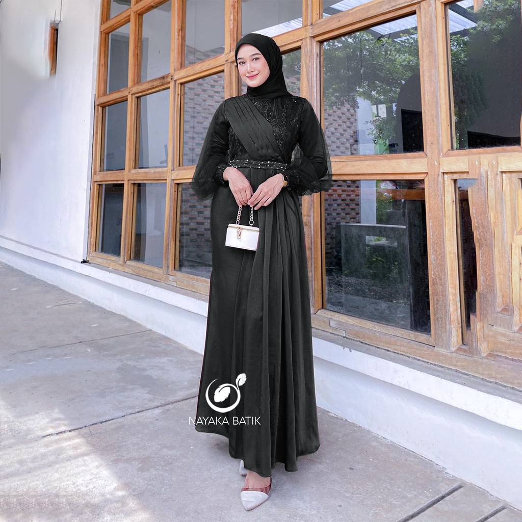 NAYAKA BATIK - Maxi Dress Kondangan Melody Gamis Brukat Tulle Mutiara Dress Lebaran Terbaru 2023 Adeeva Maxi Amara Dress