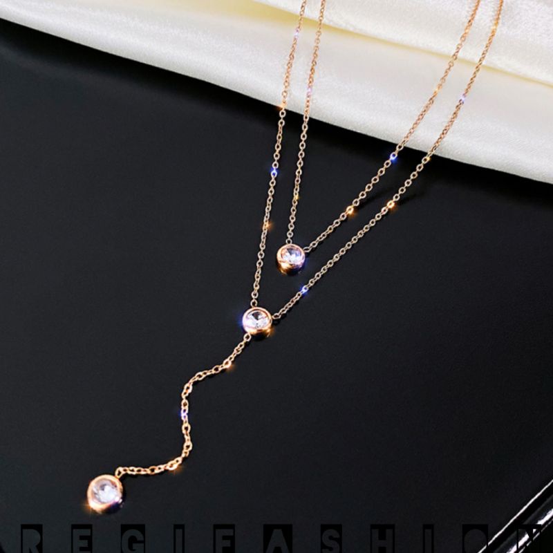 { Bayar Ditempat } Kalung Titanium Wanita Desaign 2 Layer Kalung Wanita Korea 2 Layer Permata Berkilau Kalung Titanium Wanita Anti Karat Tidak Luntur