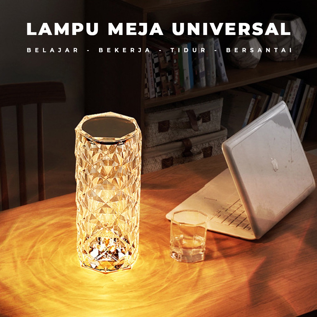 Lampu Meja Crystal Tombol Sentuh Led Aesthetic USB Charger Lampu Tidur Hias Romantic Tumblr Lamp Portable Mewah Lampu Tumbler Kristal |GROSIRXPRESS