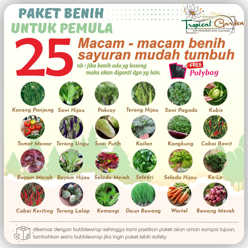 Tropical Garden 25 Macam Benih Paket Sayuran Hybrida F1 Bibit Sayuran Lengkap Isi Banyak Free