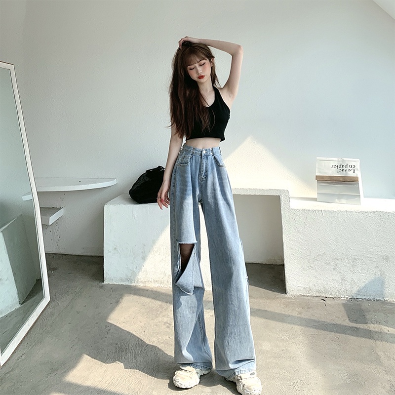 high waist new kekinian celana jeans panjang wanita kulot cewek