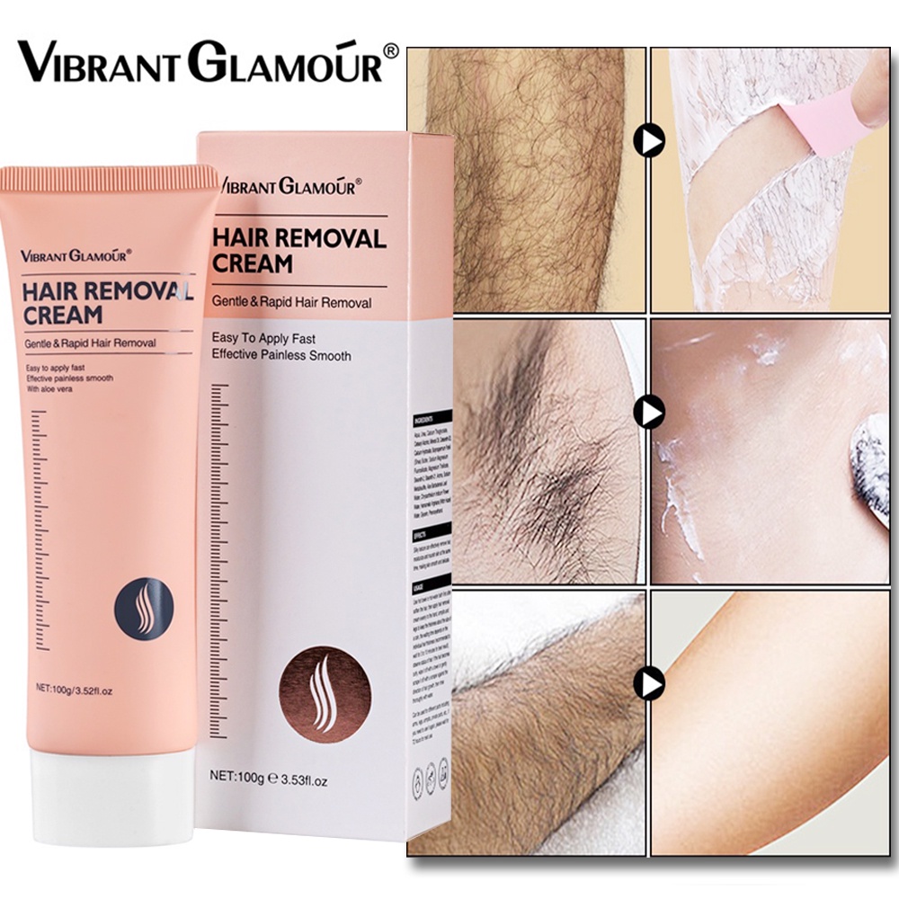 VIBRANT GLAMOUR Hair Removal Cream,Krim Penghilang Rambut/Penghilangan Bulu Yang Cepat Dan Permanen/Untuk Menghilangkan Bulu Dengan Pada Lengan, Ketiak, Lembut Dan Tidak Menyebabkan Iritasi Tanpa Efek Samping 100Gr