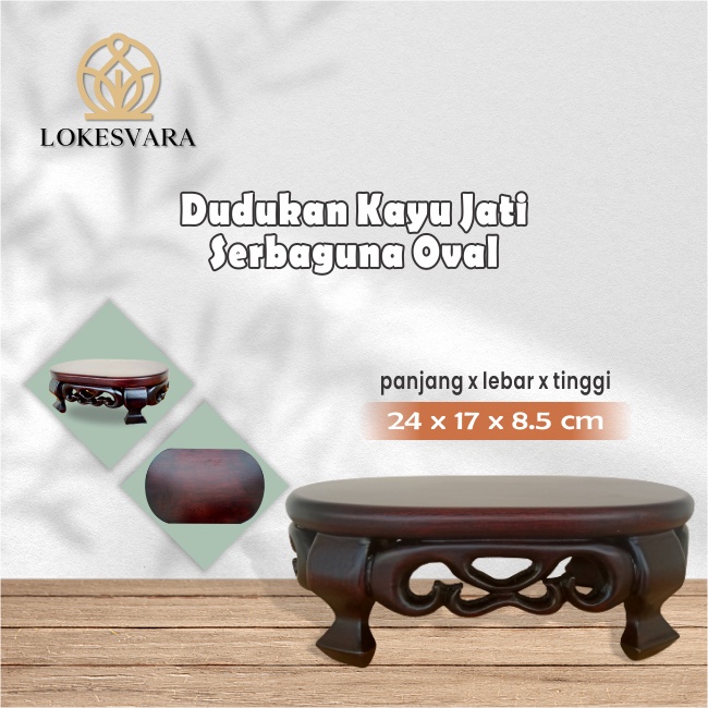 Dudukan Alas Tatakan Kayu Jati Rupang Patung Serbaguna Dekorasi Oval