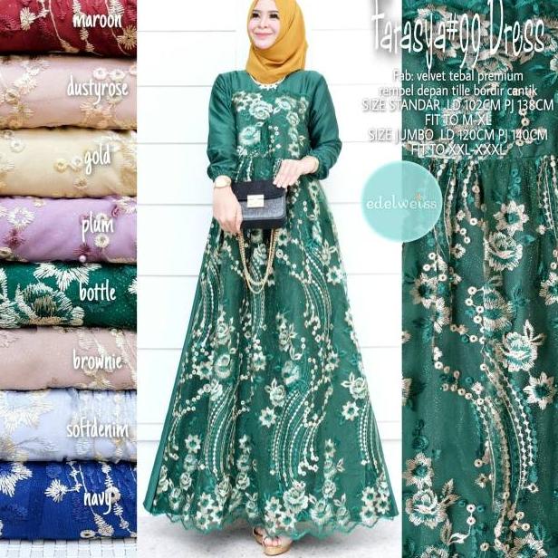 HARGA TERMURAAH Farasya Dress Gamis Brukat Mewah Gamis Kondangan Dress Velvet Jumbo LD 130 Gamis Bru