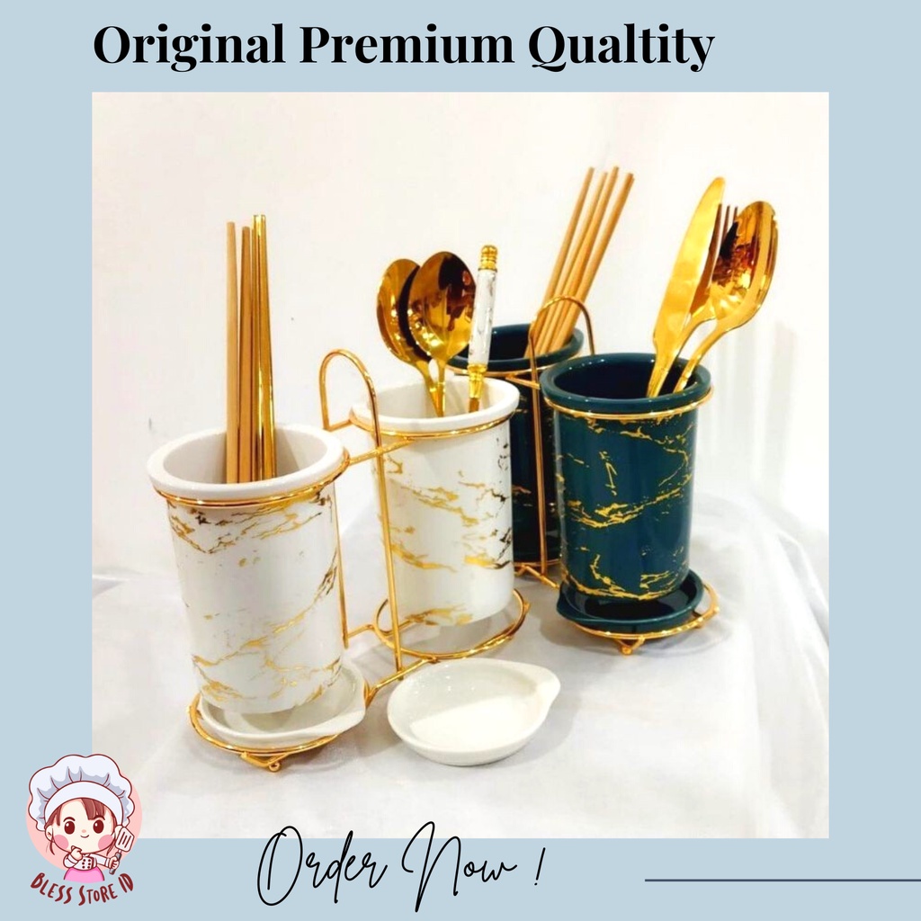 Tempat Sendok Keramik Mewah Wadah Sendok Keramik Marble Set