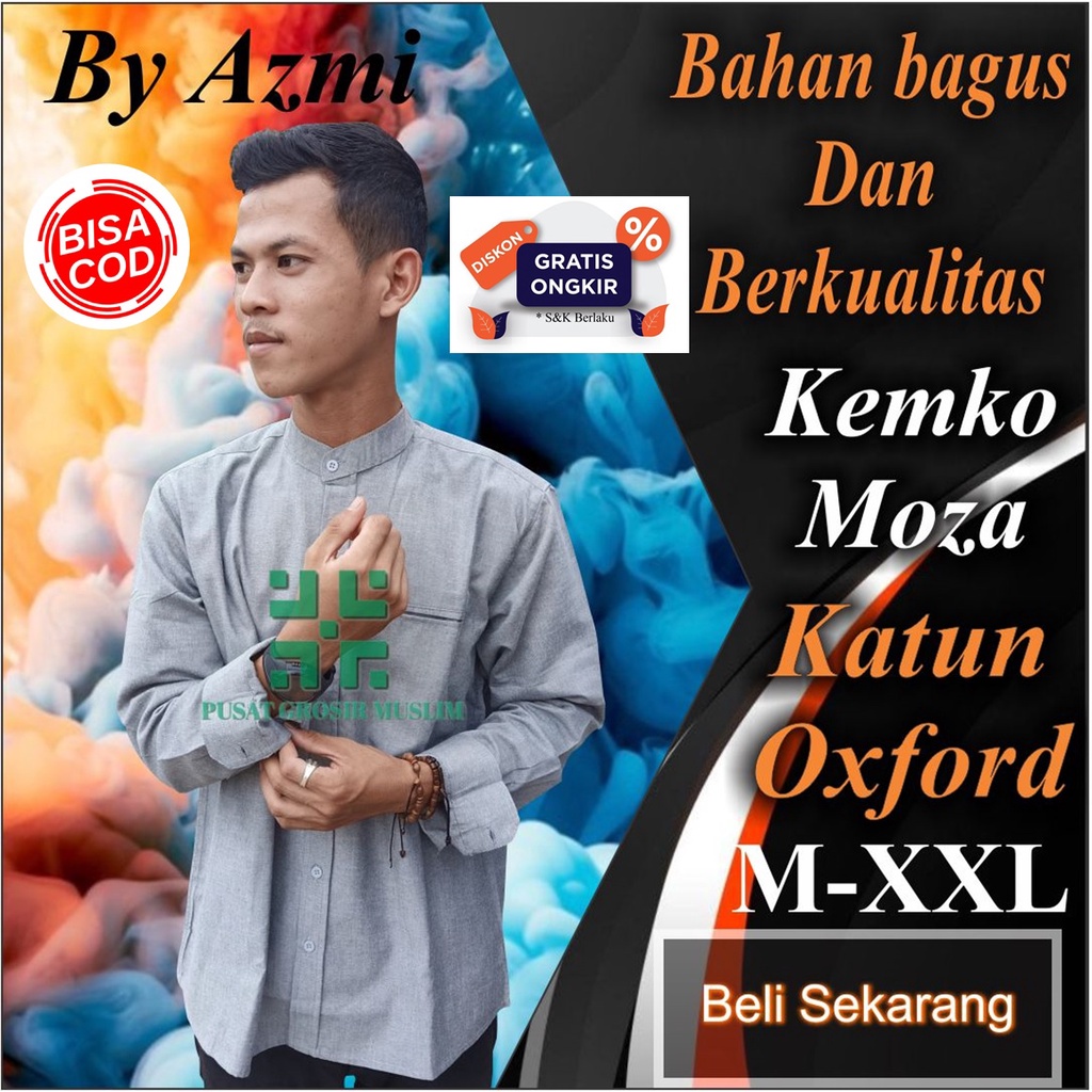 Baju Moza Kemko Tangan Panjang Abu abu Kemeja Koko by Moza Bahan Oxford High Premium Quality