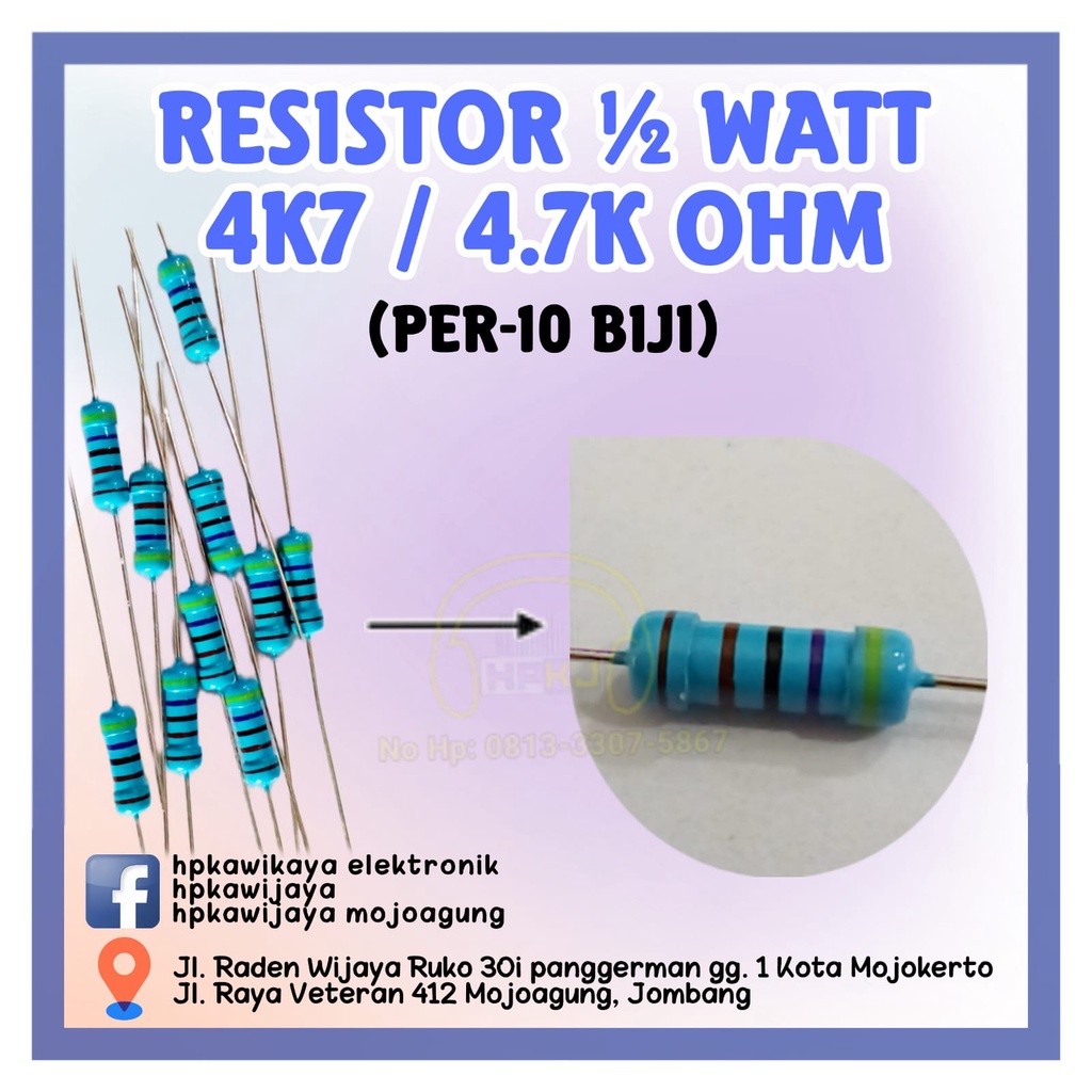 ( 10PCS ) RESISTOR 1/2 WATT 4.7K OHM 1/2watt 4,7K ohm R 1/2 watt 4K7ohm