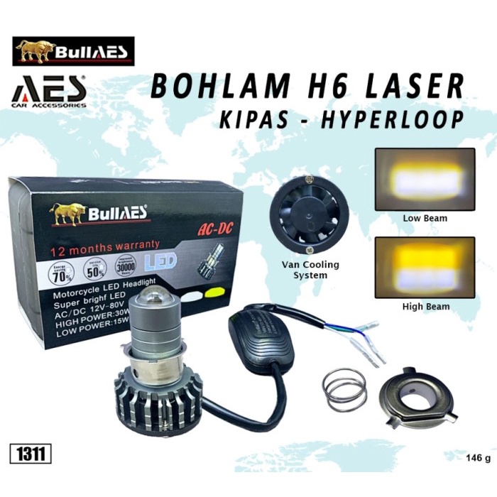 Lampu Led Laser Headlamp H6 H4 Hyperloop DC AC Merk BULLAES