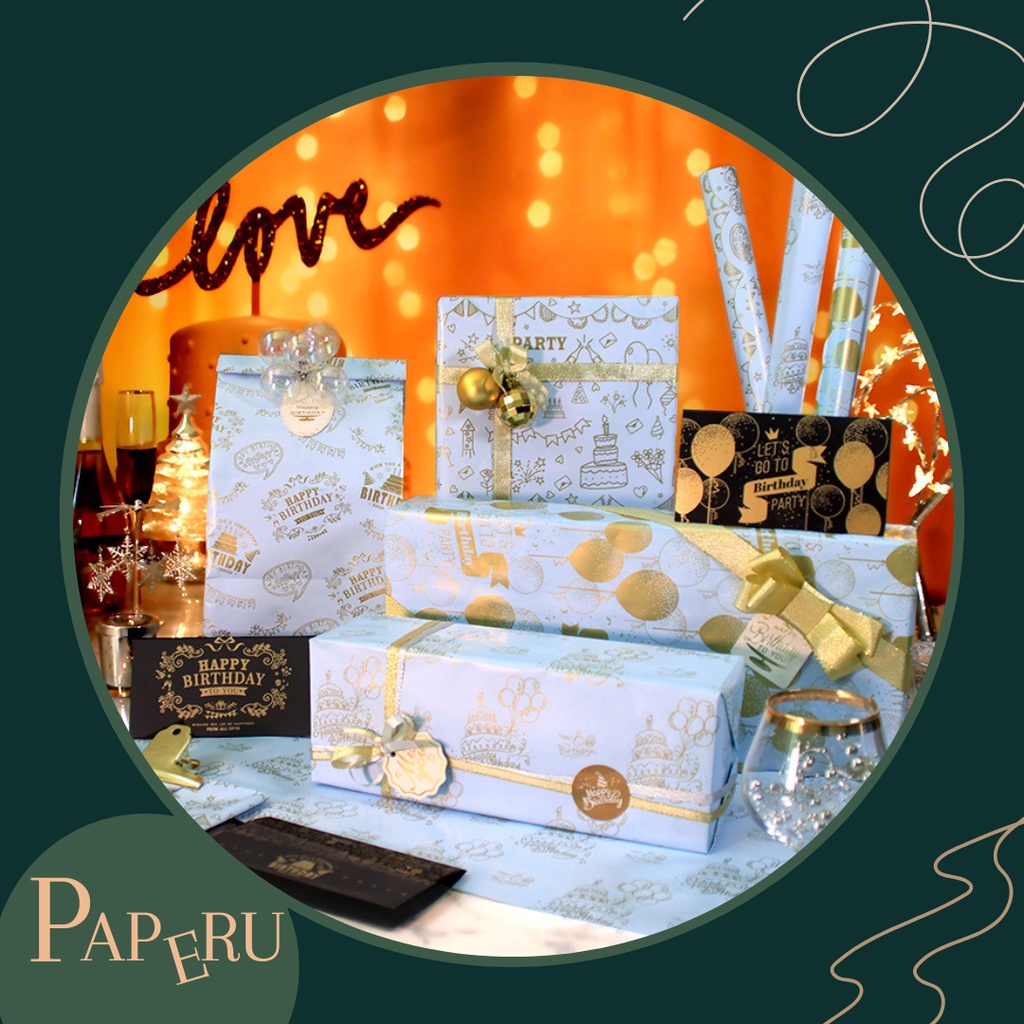 

[PAPERU] Baby Blue Gold Wrapping Paper Kertas Kado Premium