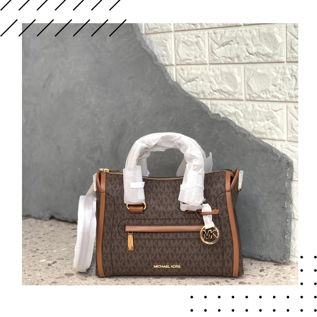 Michael Kors Carine Medium Satchel Brown Signature