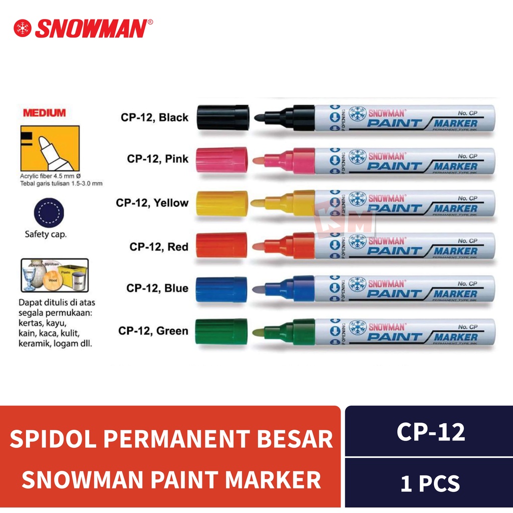 Spidol Permanent Paint Marker Snowman CP-12 Permanen