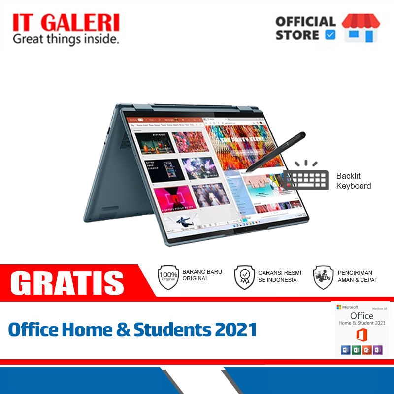 Lenovo Yoga 7 14ARB7-82QF001DID /AMD Ryzen 7-6800U/16GB/512GB SSD/14″ 2.8K OLED Touch/Win 11 Home+OH