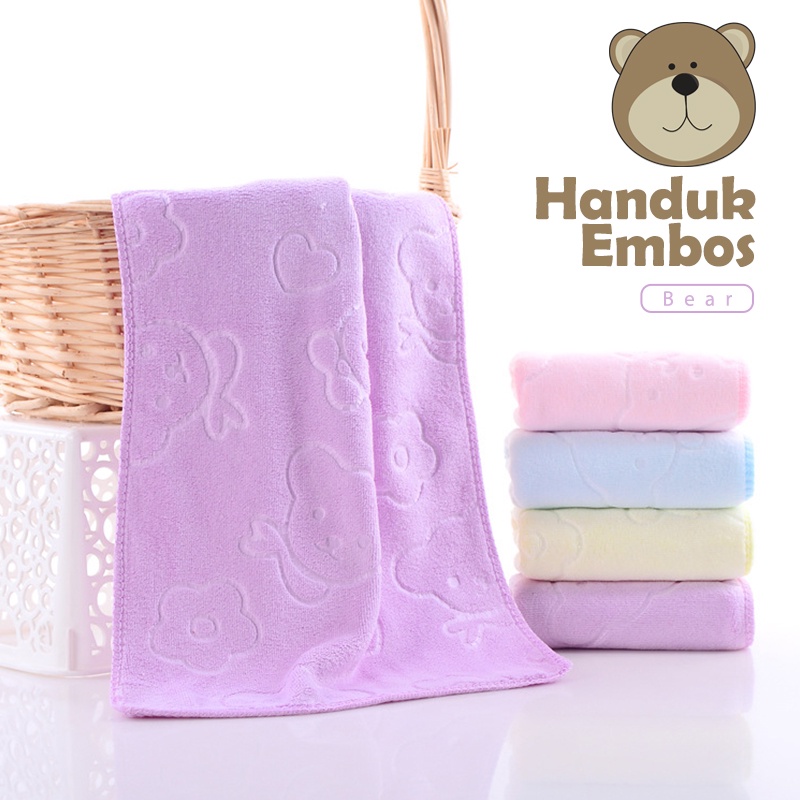 Handuk Mandi Kecil Anak Microfiber 60x30cm Motif Embos Bear Bahan Lembut Nylon Bath Towel Perlengkapan Mandi Import - H31 - 88 Blanket Store