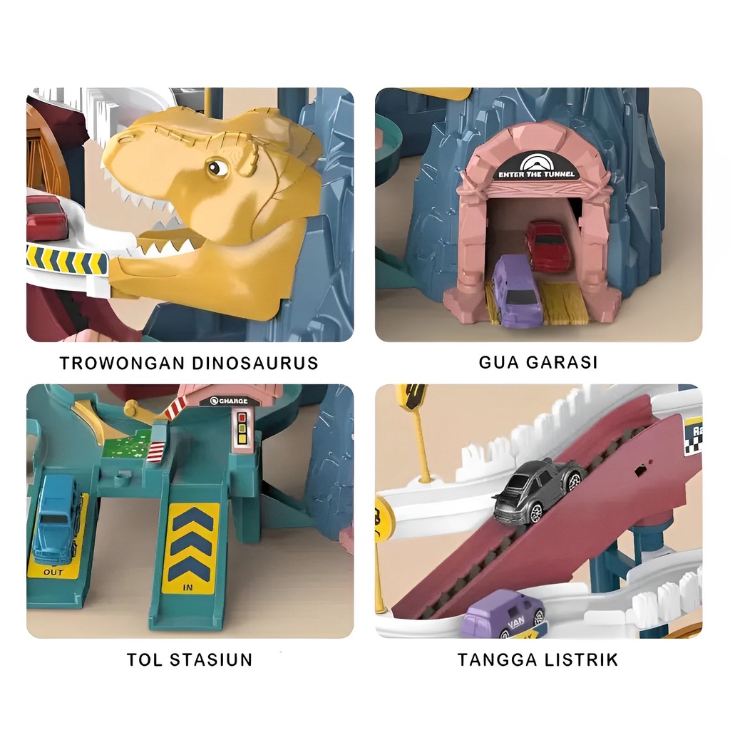 Winding Road Rail Car Dinosaurus Set Lengkap | Mainan Anak Laki Laki Mobil Mobilan 3-4-5-6-7 Tahun