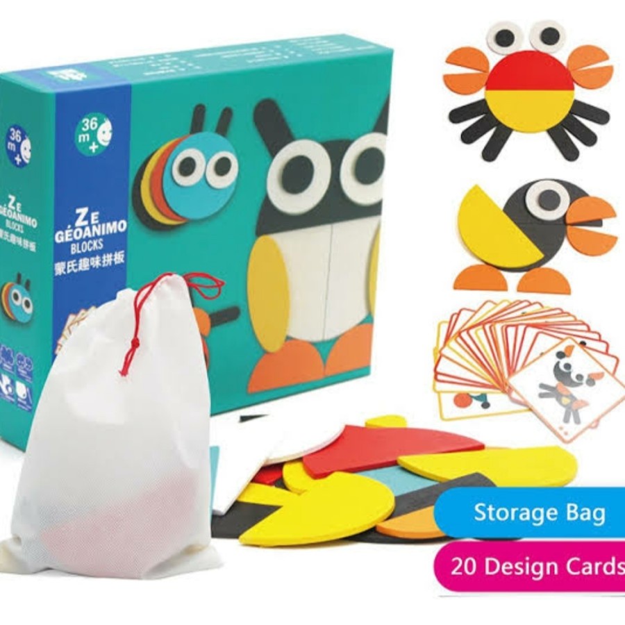 Puzzle Kayu Animal - Puzzle Pattern Geoanimo Blocks - Mainan Edukasi Anak - Mainan Puzzle Kayu Anak