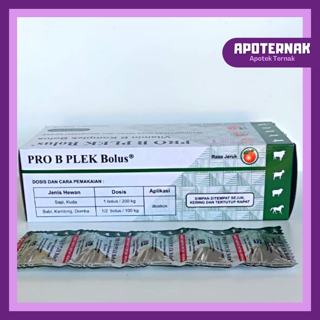 PRO B PLEK 1 Box Isi 50 Bolus | Vitamin B komplek Untuk Meningkatkan Daya Tahan dan Mengatasi Stres Pada Hewan Sapi Kambing Domba Kuda | VADCO | Apoternak