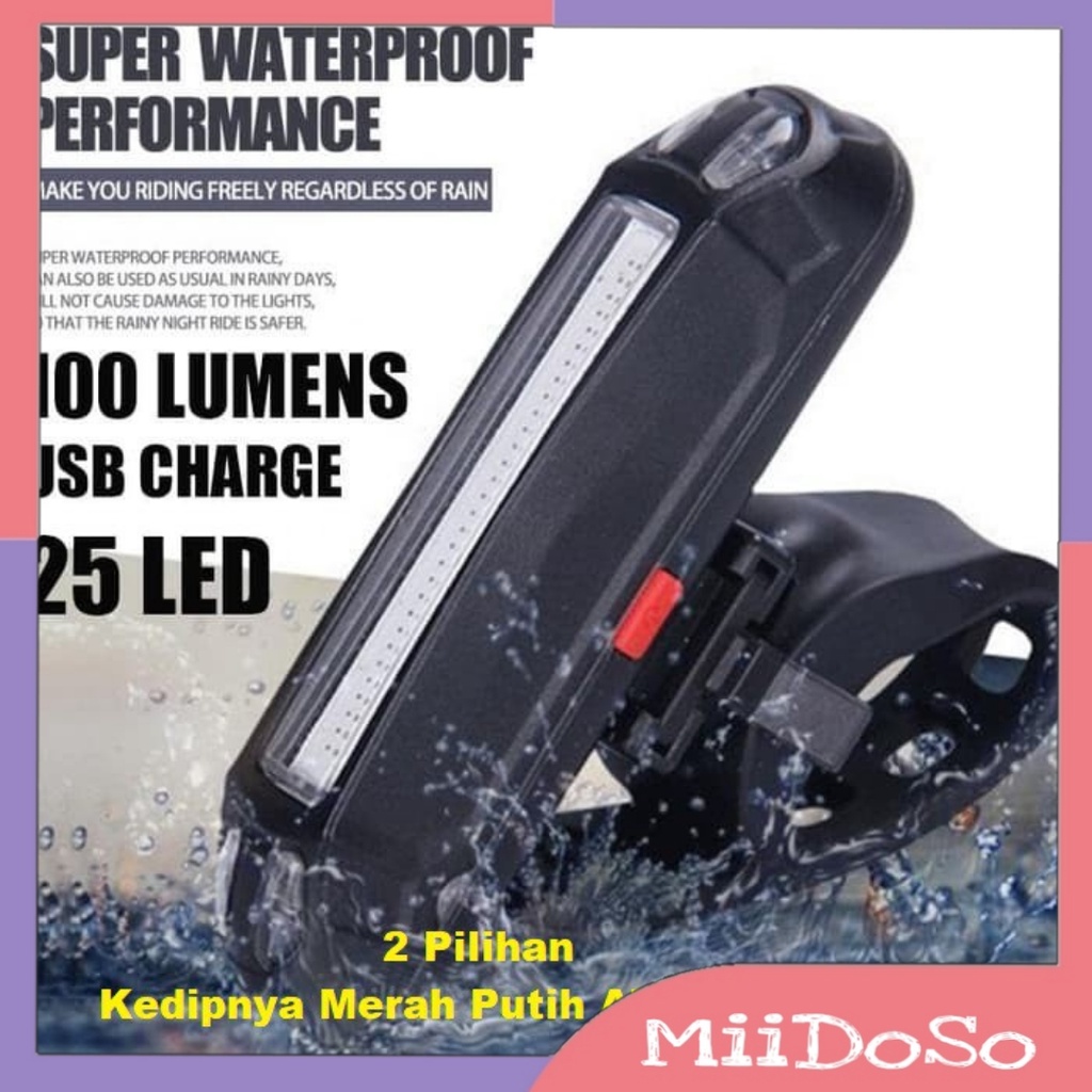 Lampu Belakang Depan Sepeda LED USB Cas Rechargeable Waterproof- Bicycle Lamp 2028