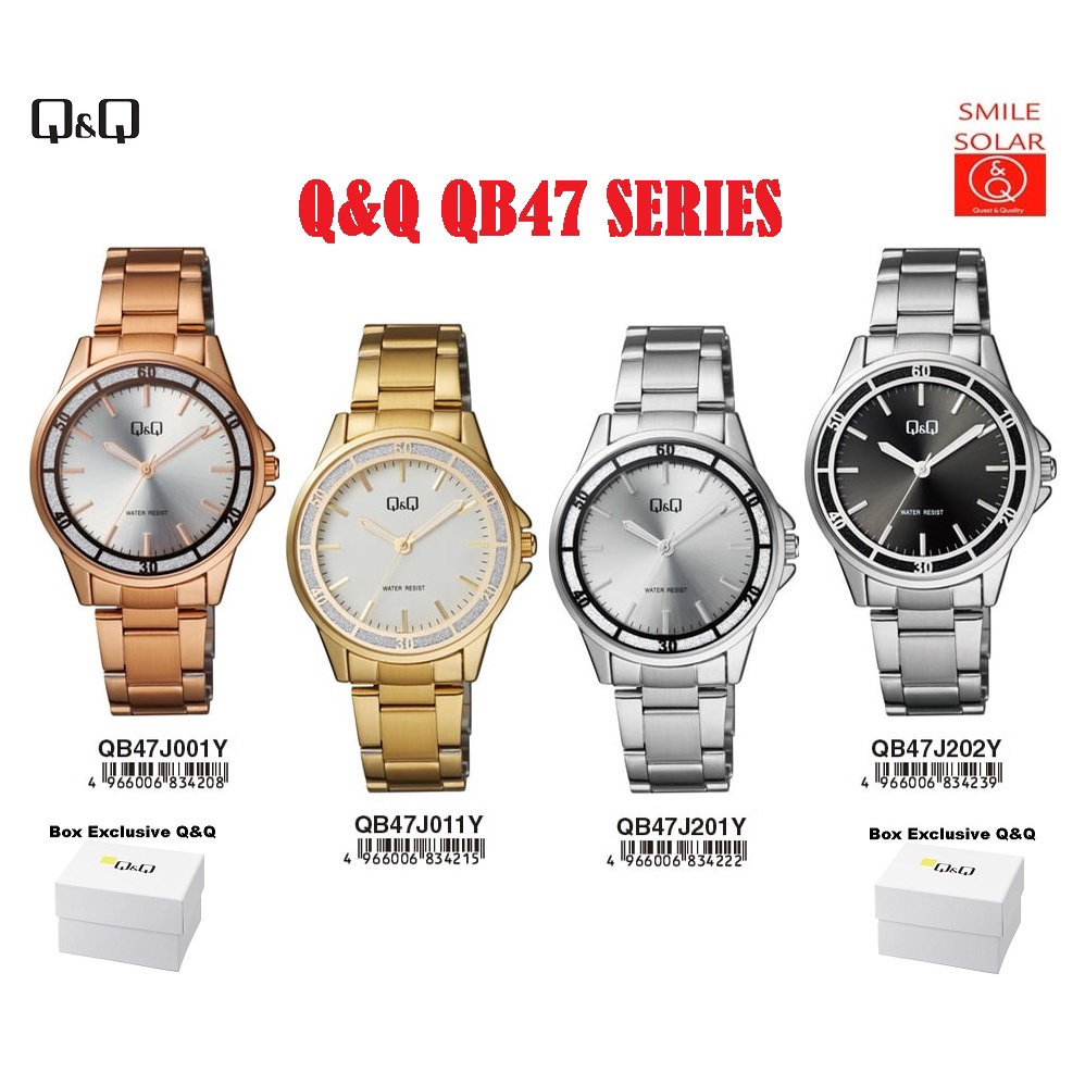 Jam Tangan Wanita Casual Business Rantai Stainless Steel Analog Original Q&amp;Q QnQ QQ QB47 QB47J Series