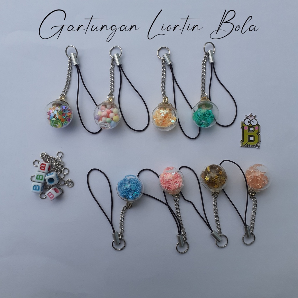 Gantungan Liontin Bola | Gantungan inisial Huruf | Souvenir | Strap HP | Gantungan HP | Gantungan Fl