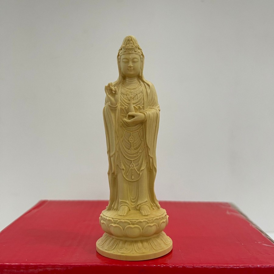 patung dewi kwan im / kwan in / guan yin - kayu - 4 inch - berdiri