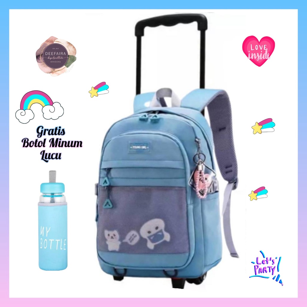 Tas Ransel Troli Anak Perempuan Model Teddy M1n1 Free Botol Minum Untuk Sd &amp; Smp