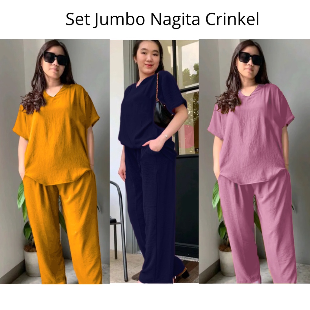 Setelan Crinkel Airflow Nagita Premium/ Set Blouse Jumbo LD 120