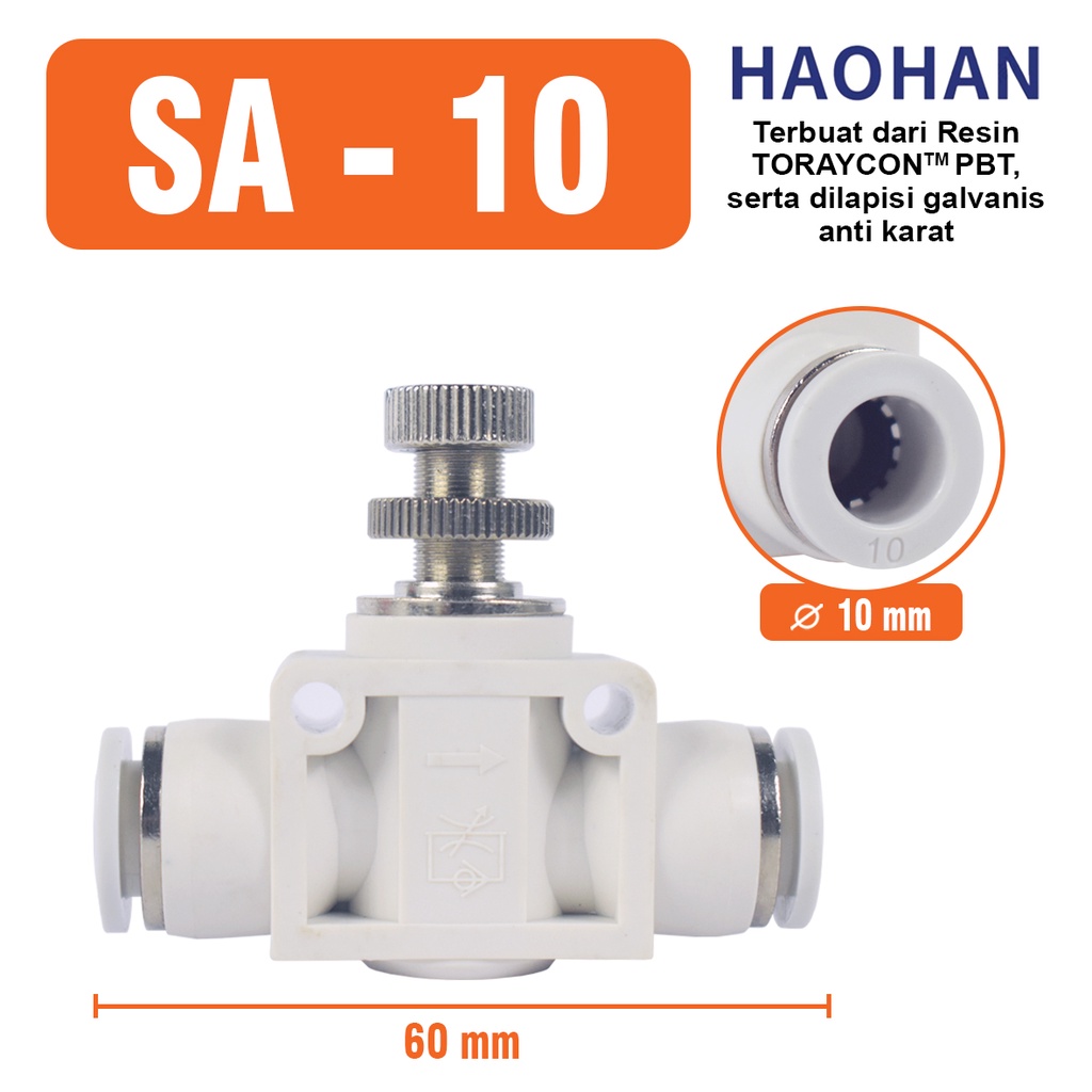 Flow Speed Control Valve Fitting Pneumatic Kran Slip Lock Selang SA