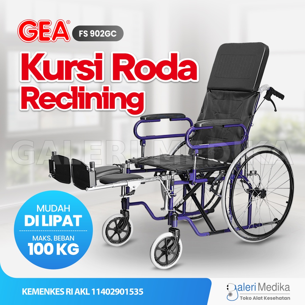 Kursi Roda Reclining / Rebahan GEA FS 902 GC / FS902GC / FS-902 GC - Kursi Roda Bisa Rebahan dan Selonjoran