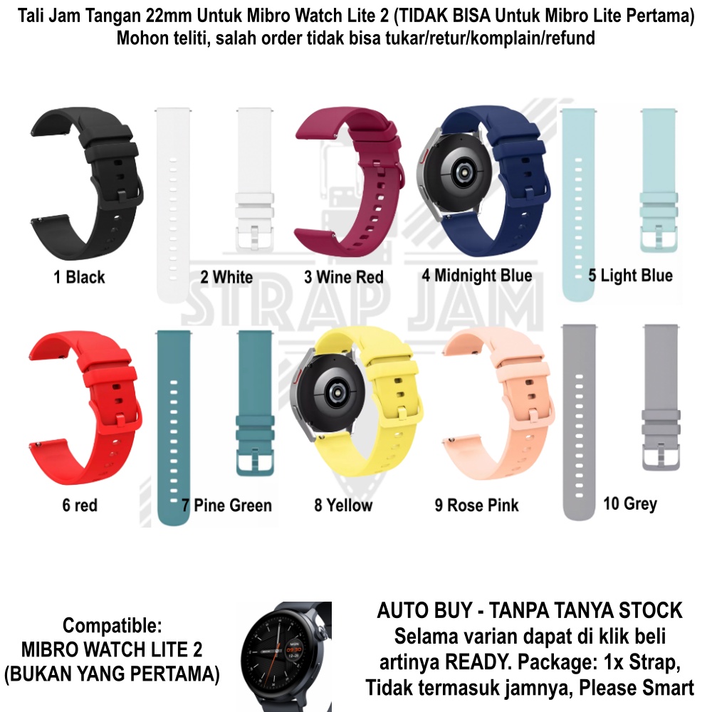 PWK Tali Jam Tangan Mibro Watch Lite 2 - Strap 22mm Silikon Aneka Warna