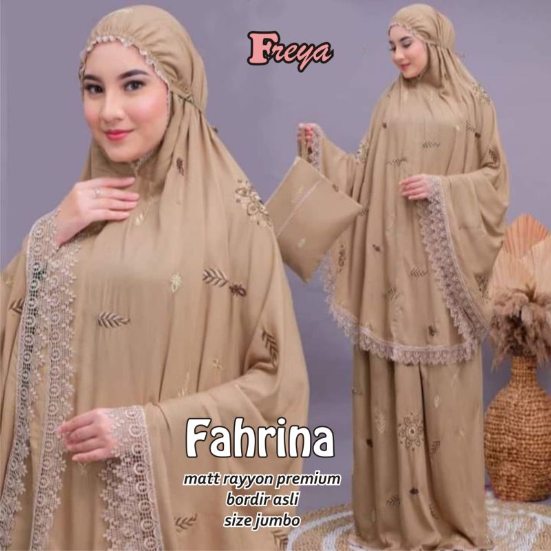 Mukena Mukenah Fahrina Motif Bunga Handprint Bordir Premium Solo Dewasa Traveling Size Super Jumbo T