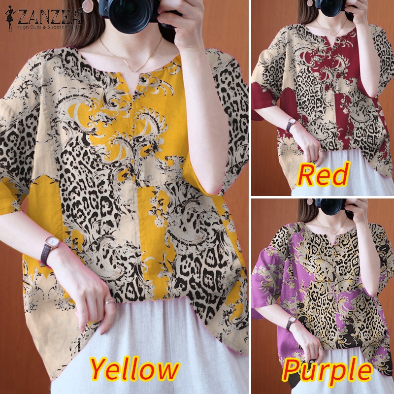 ZANZEA Women Round Neck Half Sleeve Leopard Print Blouse