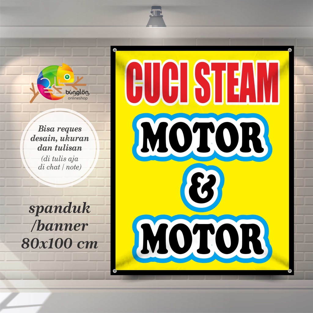 Spanduk Banner 80x100 Cm Cucian Motor, Cuci Mobil, Free Desain, Spanduk Cuci Motor Mobil Murah