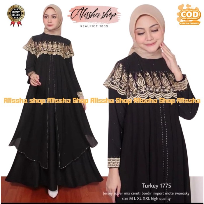 Gamis (COD)Gamis Abaya Turkey /Gamis Abaya Arab Turkey #1775 Jersy Premium - Hitam, M(Y7Z1) Gamis Tu