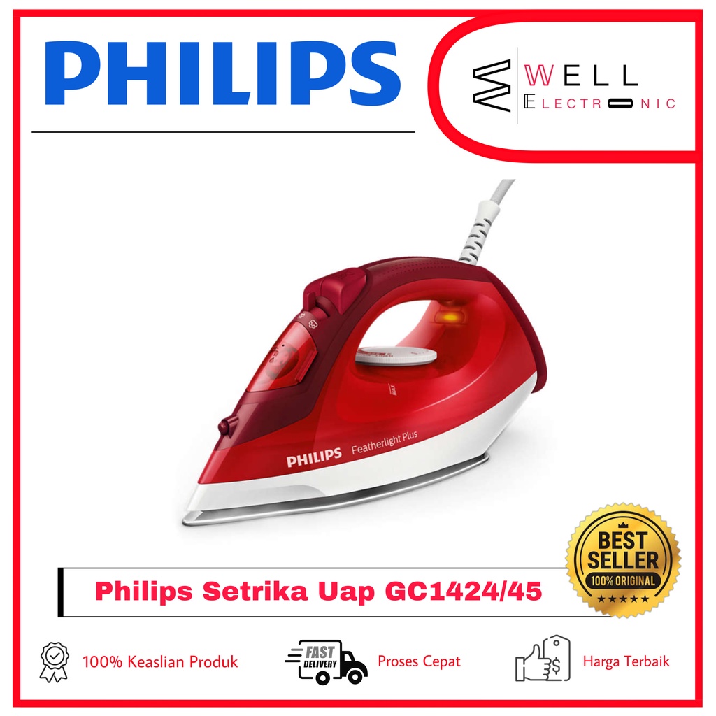 Setrika Uap Philips GC1424 Featherlight Plus Gosokan Uap Philips GC 1424 Original Garansi Resmi