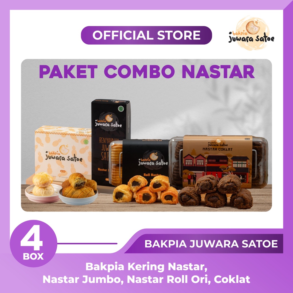 [ 4 BOX ] PAKET COMBO NASTAR (Bakpia Nastar, Nastar jumbo,Nastar Roll Ori, Nastar Roll Coklat) - JUWARA SATOE